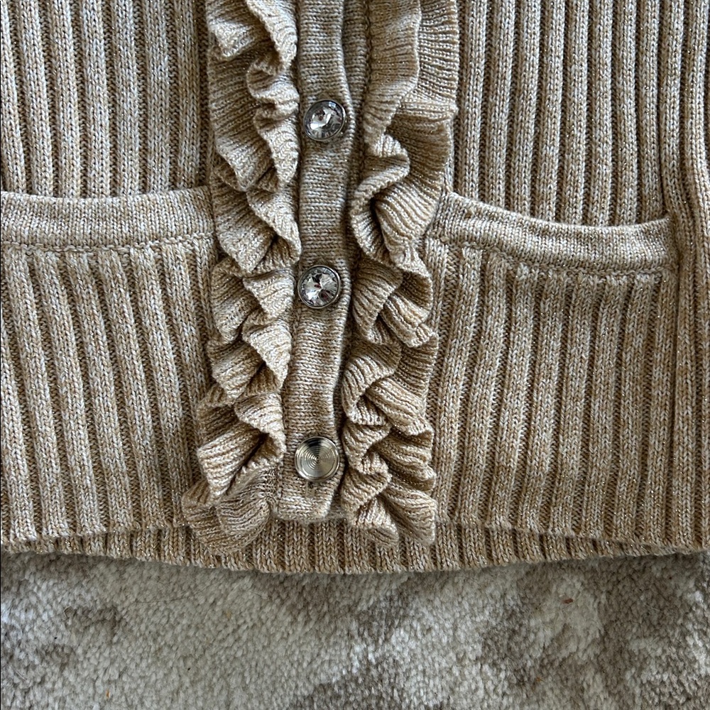 Ruby Rd. Ruffled Tan Cardigan. size L - Picture 4 of 7